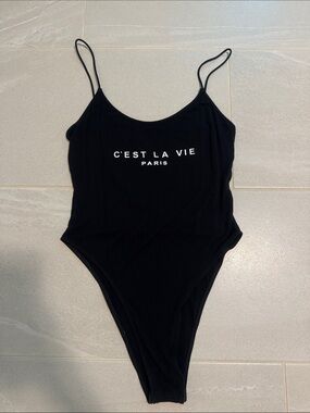 C'est La Vie Paris Black Scoop Neck Bodysuit